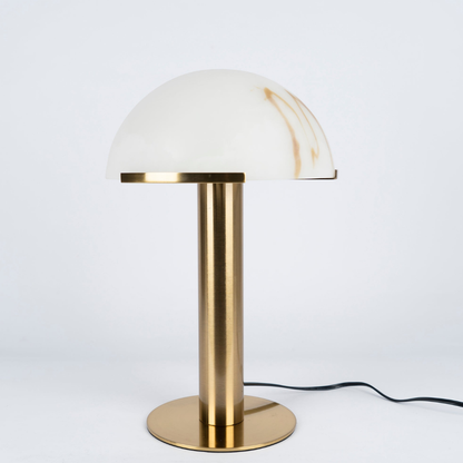 Glass and Alabaster Dome Table Lamp with Metal Base - Mid Century Modern
