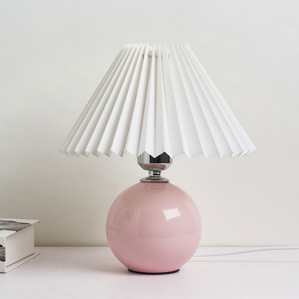Modern Ceramic Ball Table Lamp with Pleated Mushroom Shade