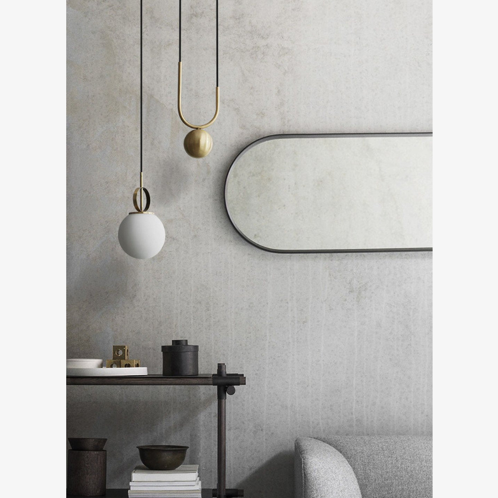 Architectural Brass Arc Ceiling Lamp - Minimalist Frosted Glass Rise-and-Fall Sconce