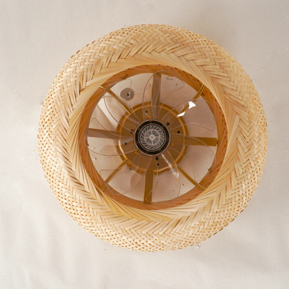 Flush Mount Ceiling Fan Light Woven Bamboo Shade - Coastal Boho Decor