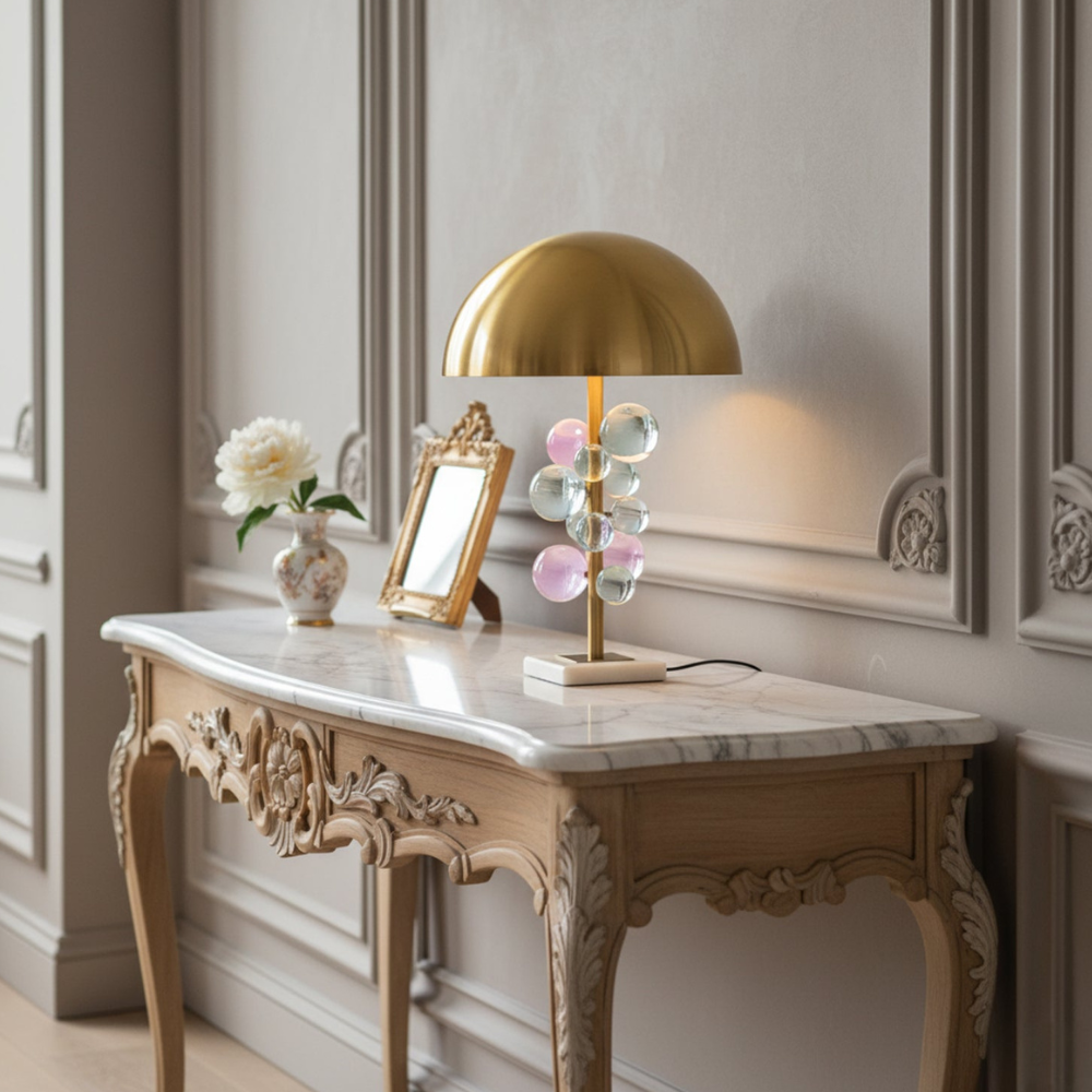 Sculptural Glass Cluster Accent Lamp with Marble Base - Art Deco Metallic Sconce