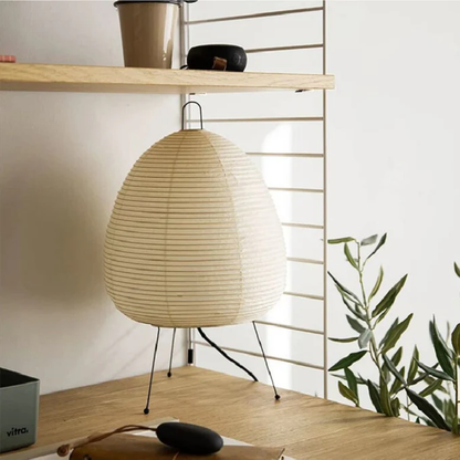 Paper Lantern Table Lamp with Tripod Metal Base - Mid Century Japanese