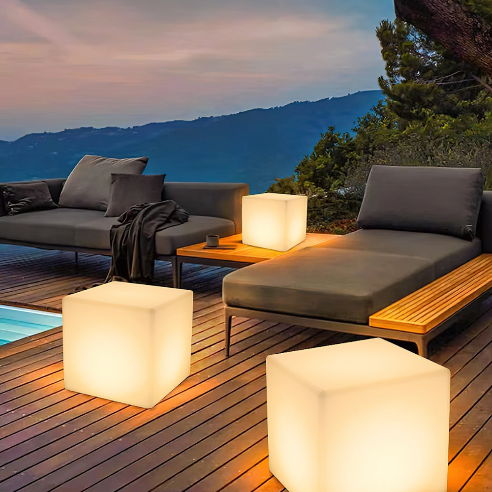 LED Cube Side Table and Glowing Accent Light - Modern Geometric