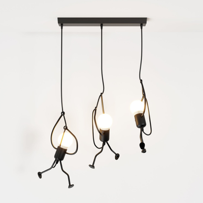 Pendant Light with Iron Figure Frame - Modern Mid Century Industrial