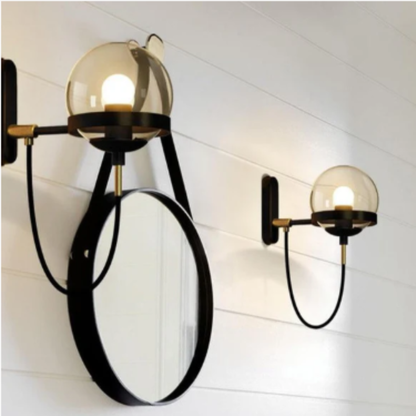 Mid-Century Glass Globe Wall Sconce - Industrial Orb Light with Curved Cord