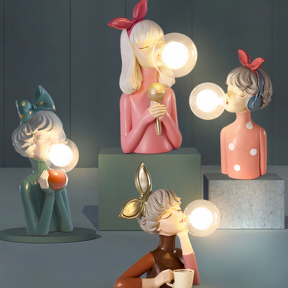 Girl Figurine Lamp with Glass Bubble Orb - Whimsical Pop Art Decor
