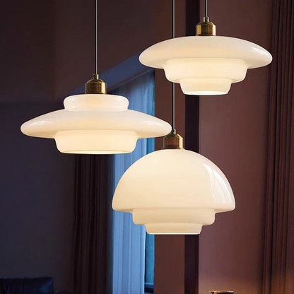 Modern Opal Glass Layered Pendant Light - Art Deco Step Silhouette Hanging Lamp