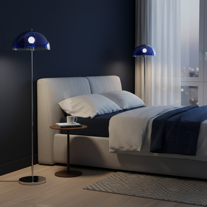 Floor Lamp with Double Layer Acrylic Dome Shade and Chrome Metal Post