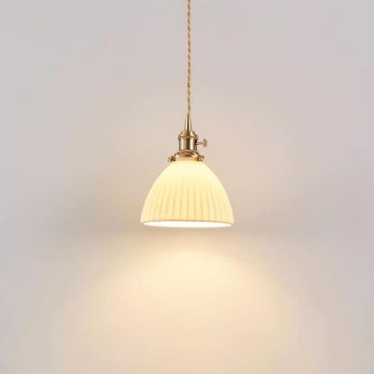 Ribbed Dome Hanging Lamp in White Ceramic - Scandinavian Style Decor