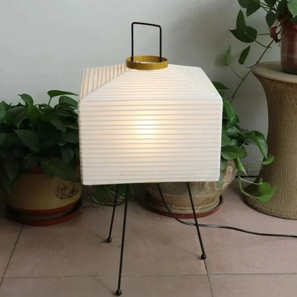 Floor Lamp with Rice Paper Shade and Tripod Legs - Modern Japanese Style
