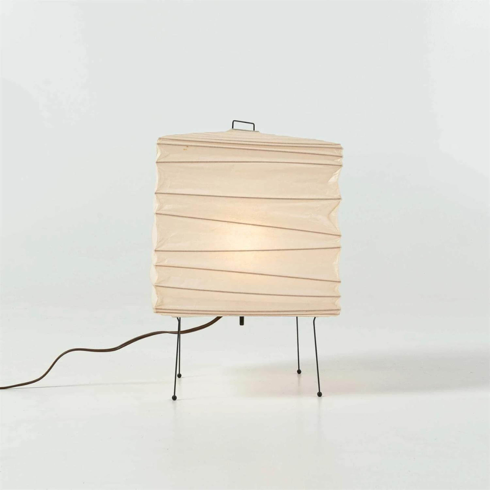 Japanese Paper Lantern Table Lamp with Metal Handle - Wabi Sabi Design
