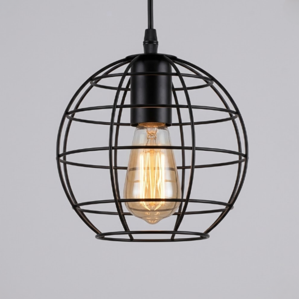 Modern Wire Cage Pendant Light - Geometric Industrial Exposed Bulb Pendant Lights