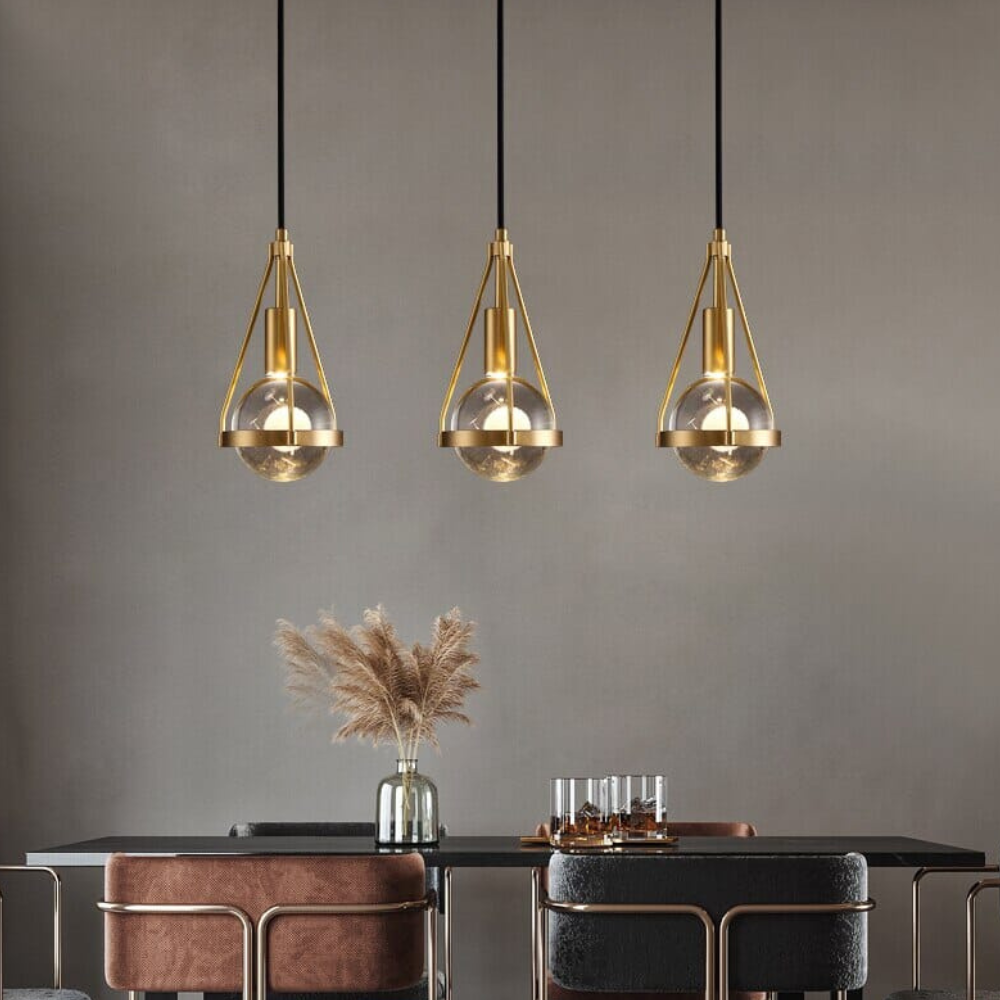 Dandelion Glass Globe Pendant Light with Triangular Brass Frame