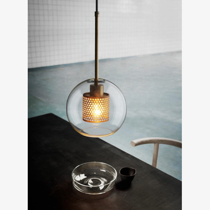 Modern Perforated Metal Glass Pendant - Industrial Layered Mesh Hanging Lamp