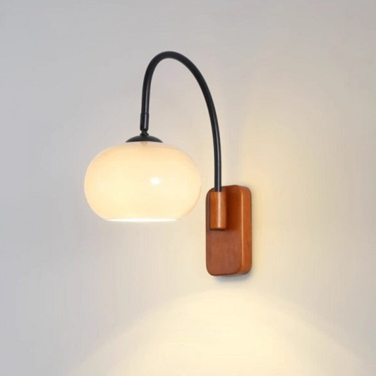 Arched Wall Sconce with Wood Base  - Bauhaus Mid Century