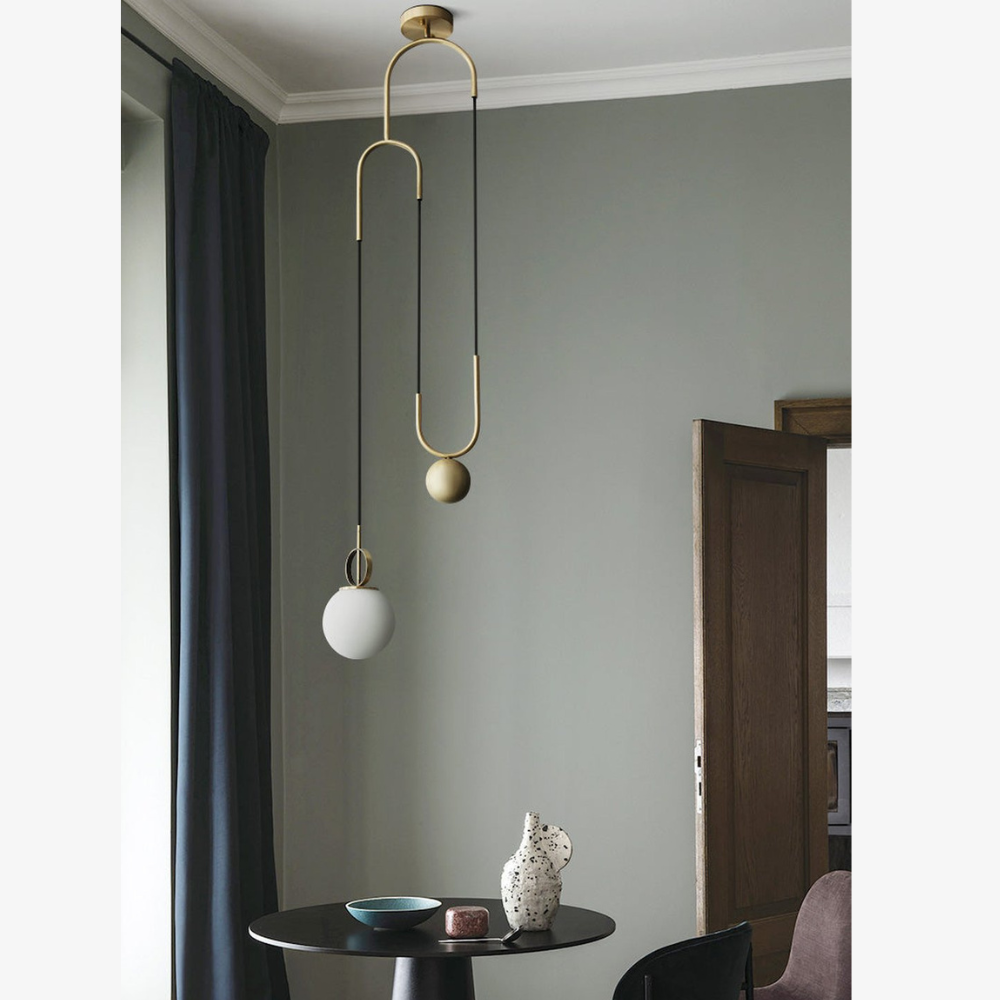 Architectural Brass Arc Ceiling Lamp - Minimalist Frosted Glass Rise-and-Fall Sconce