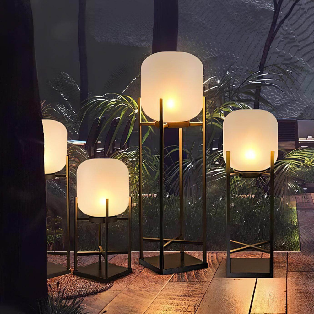 Floor Lamp with Integrated LED Weather Resistant Base and Remote Control Dimming