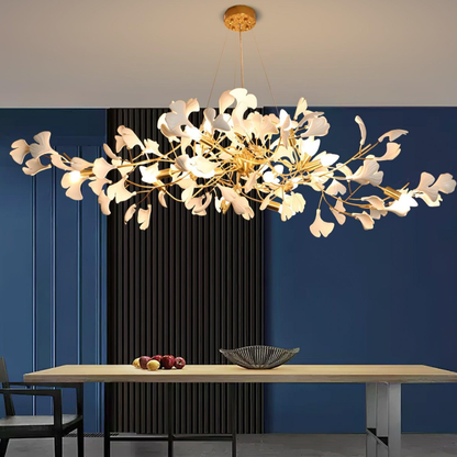 Sputnik Chandelier with Ceramic Ginkgo Leaves - Modern Art Deco