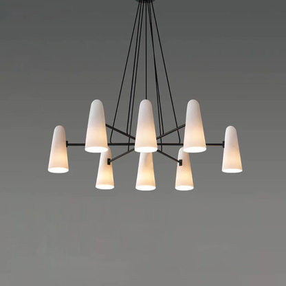 Chandelier with Conical Glass Shades and Metallic Frame - Modern Mid Century