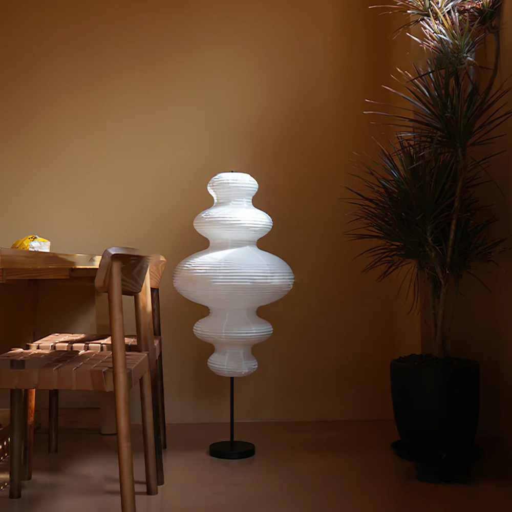 Floor lamp with Tiered Gourd Paper Shade - Japandi Sculptural Style