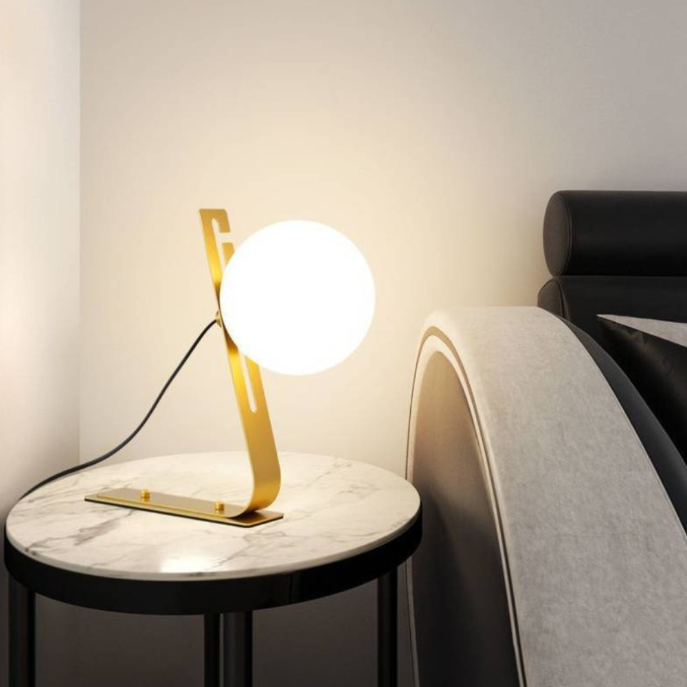 Table Lamp with Adjustable Glass Globe - Modern Mid Century Gold