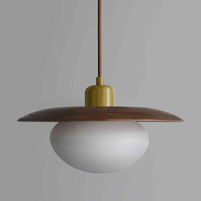 Modern Pebble Glass & Timber Pendant Light - Japandi Disk Pendant Lights