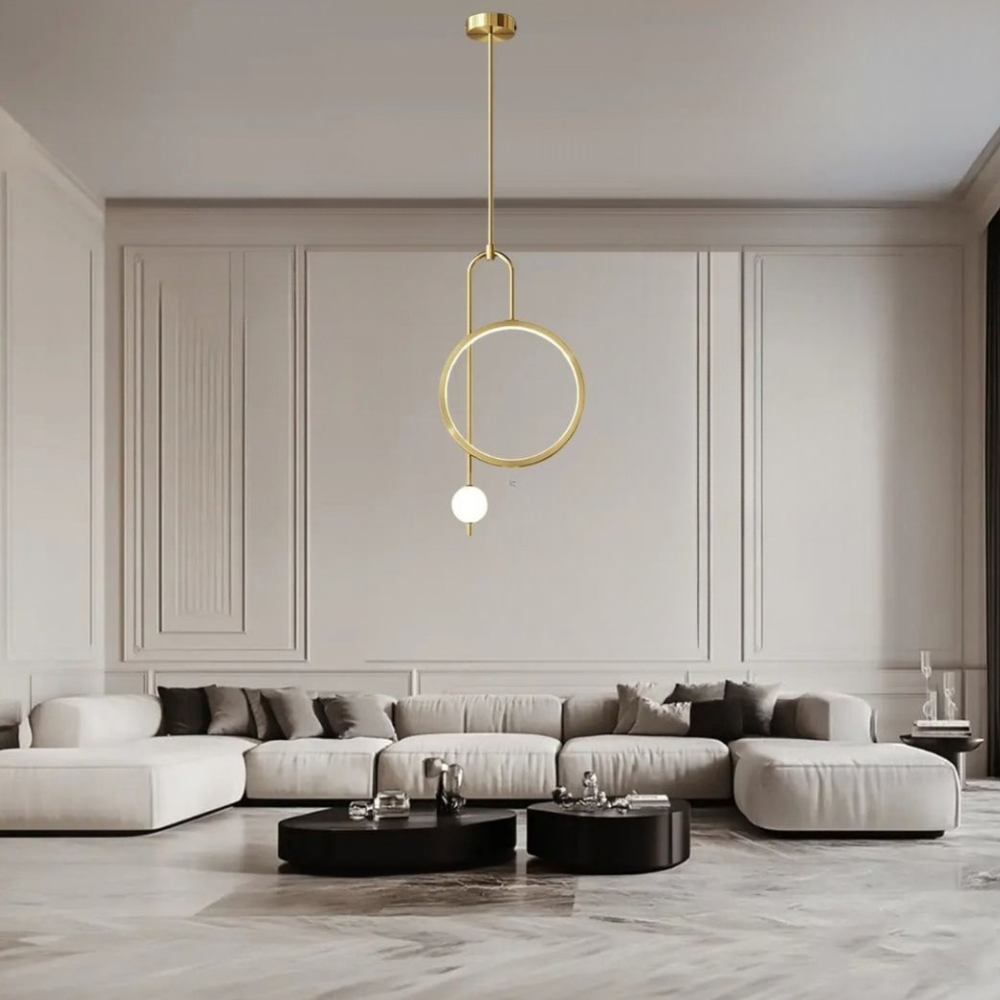 Asymmetric Ring and Globe Pendant Light - Modern Geometric Halo Design