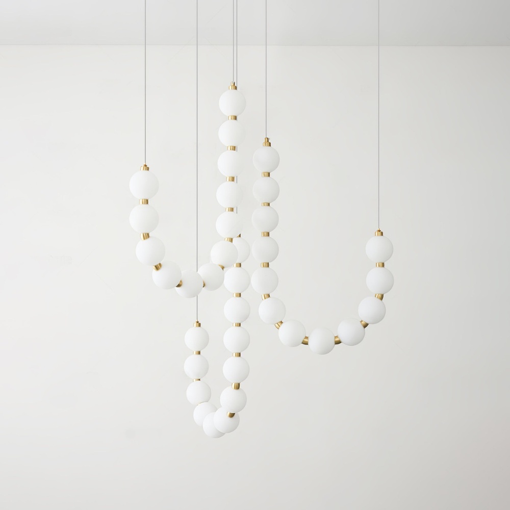 Hanging Ceiling Light with Acrylic Globes - Minimalist Sculptural Gold
