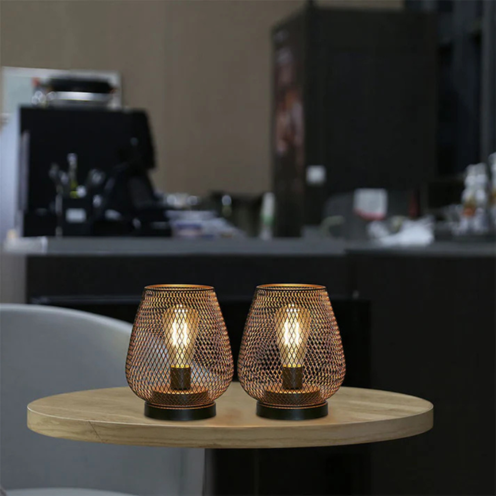 Cordless Iron Mesh Lamp Set for Bedside or Patio