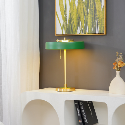 Spun Metal Table Lamp with Pull Chain and Acrylic Diffuser - Industrial
