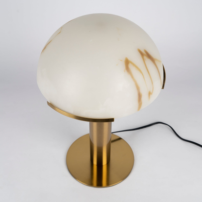Glass and Alabaster Dome Table Lamp with Metal Base - Mid Century Modern