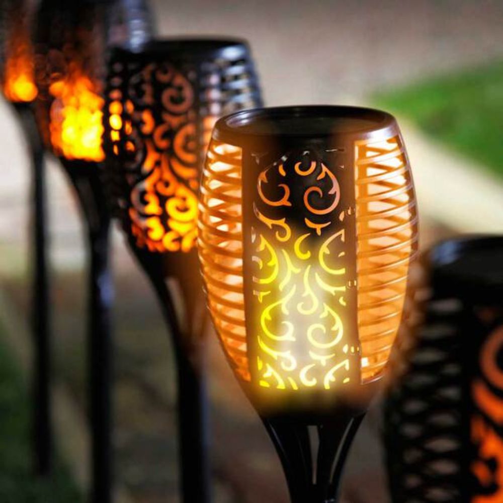 Solar Powered Flickering Flame Outdoor Garden Torch Path Lighting Stakes
