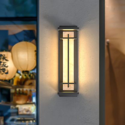 Outdoor LED Porch Lights with Faux Alabaster Column - Modern Mission