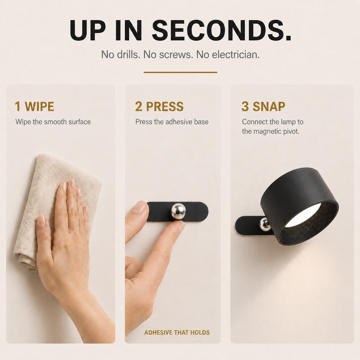 Pivot Stick-On Wall Light – 360° Magnetic Cordless Rechargeable Reading Lamp