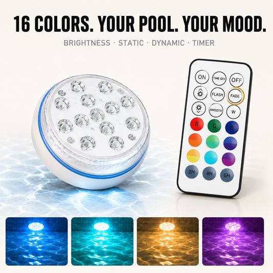 PoolGlow - RGB Pool Lights with Remote & Timer - Waterproof, Battery Operated