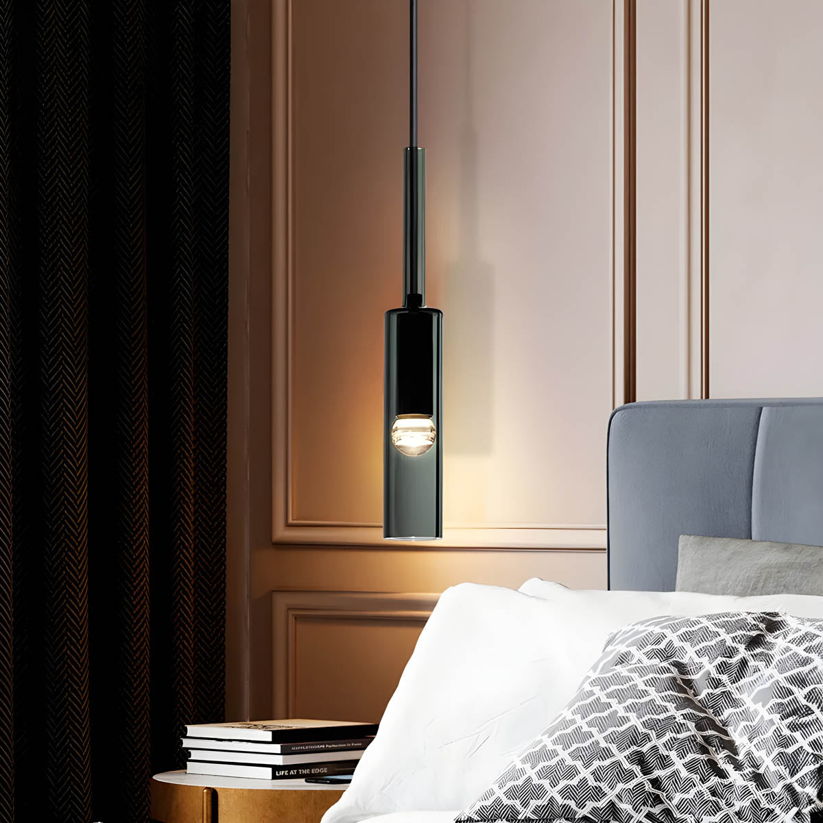 Slender Architectural Hanging Lamp with Iron Base - Minimalist Design