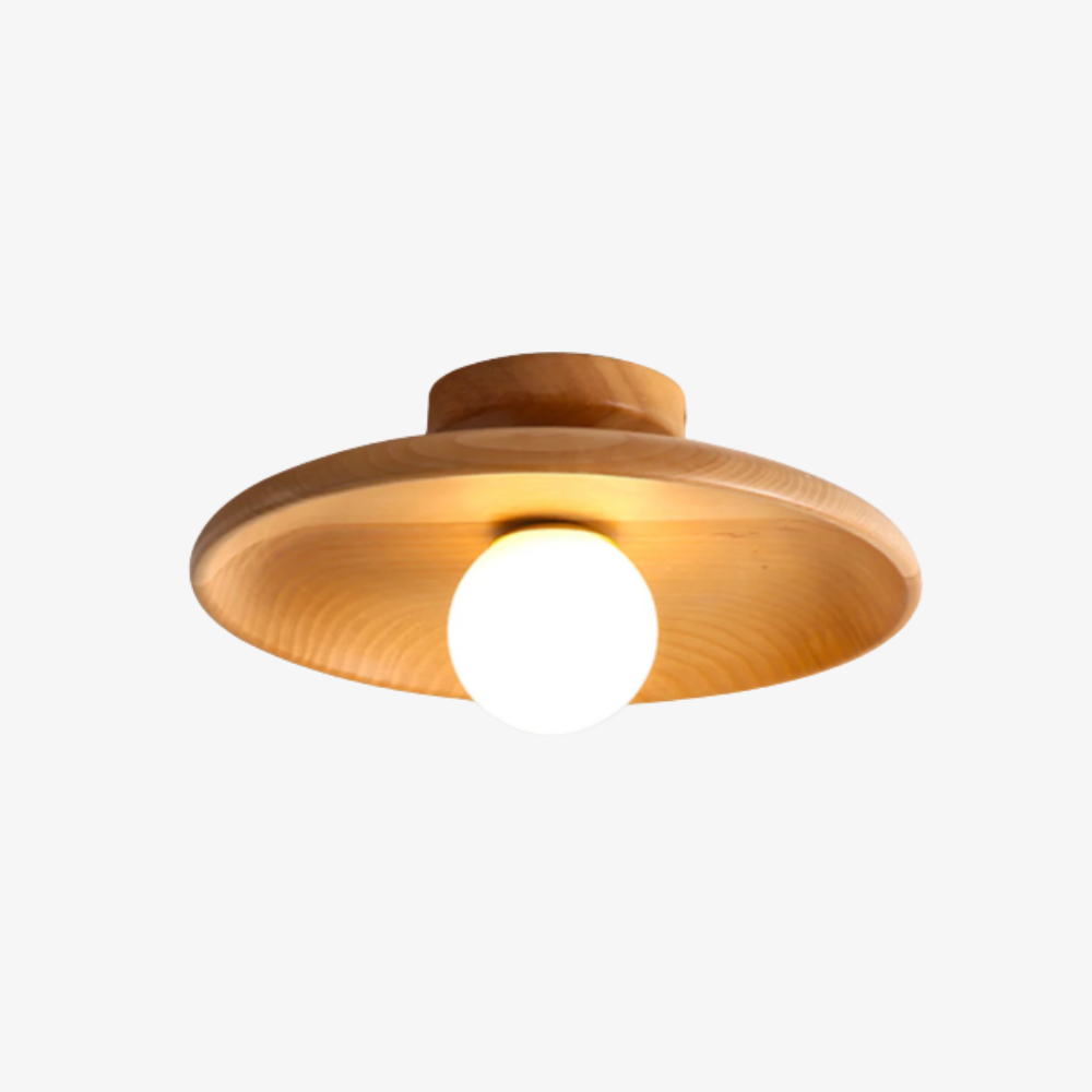 Flush Mount Ceiling Light with Wood Shade - Modern Scandinavian LED