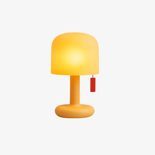 Mushroom Table Lamp with Orange Dome Shade - Modern Mid Century