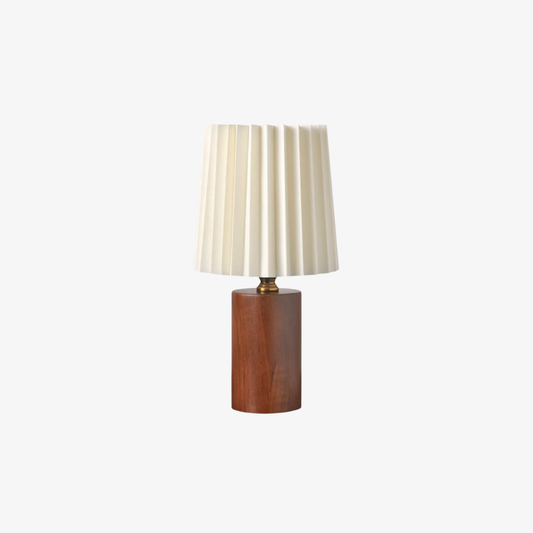 Mid-Century Modern Pleated Fabric Table Lamp with Wood Base