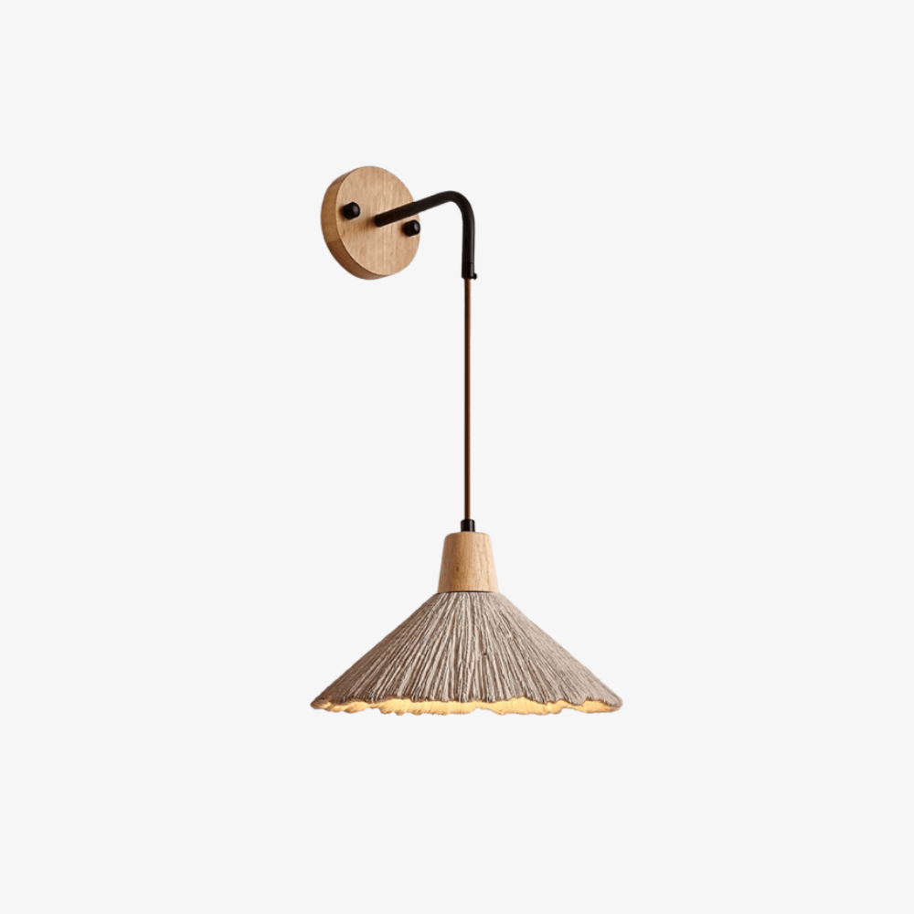 Wall Sconce with Textured Cement Shade and Wood Cap - Modern Japandi
