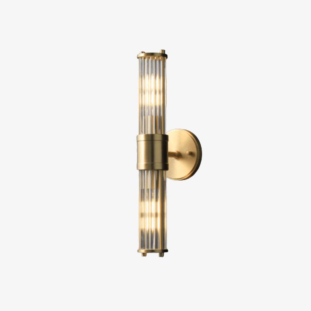 Wall Sconce with Fluted Glass Cylinders - Art Deco Mid Century Copper