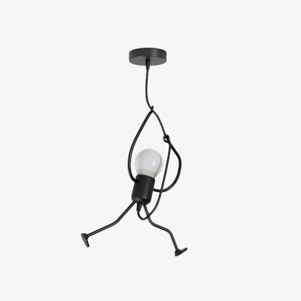 Pendant Light with Iron Figure Frame - Modern Mid Century Industrial