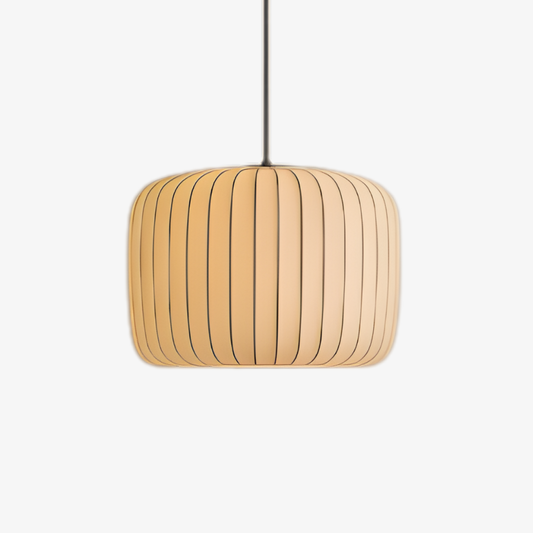 Pendant Light with Pleated Fabric Shade - Modern Mid Century Hanging