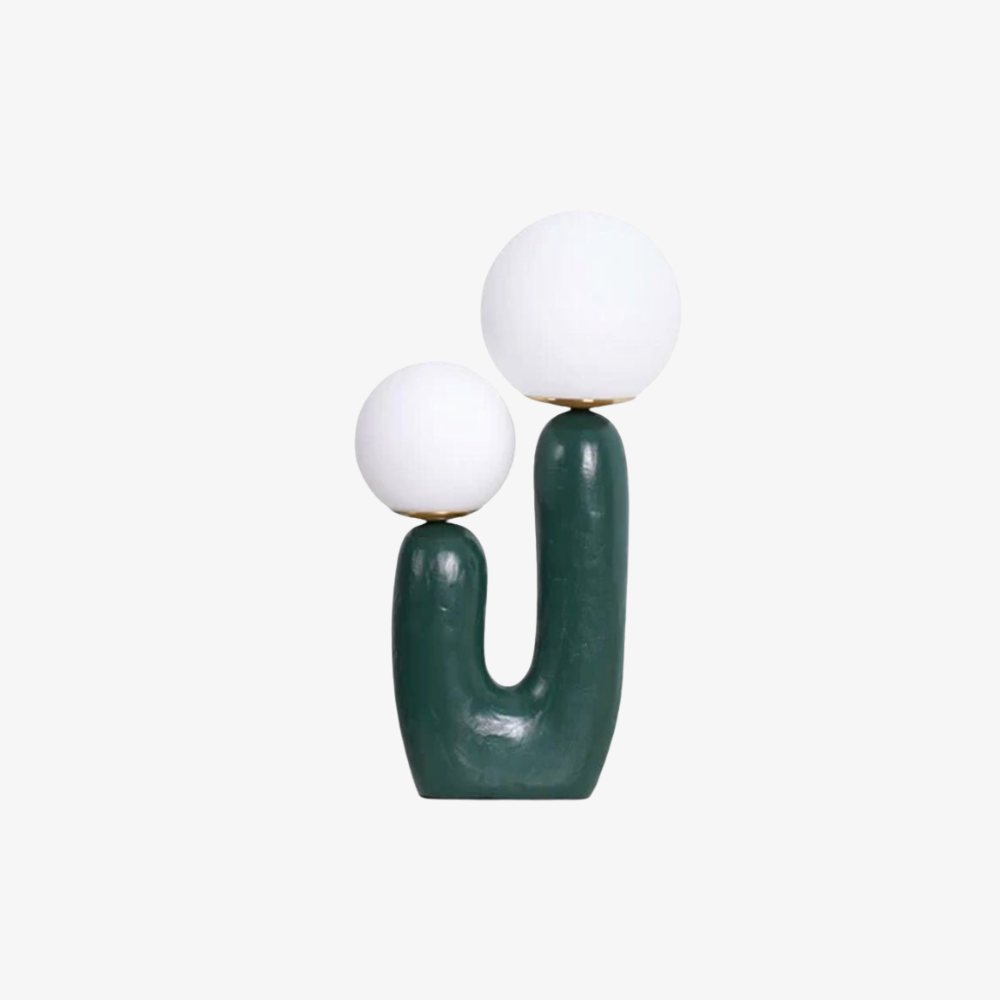 Mid-Century Modern U-Shaped Resin Table Lamp with Dual Glass Globes