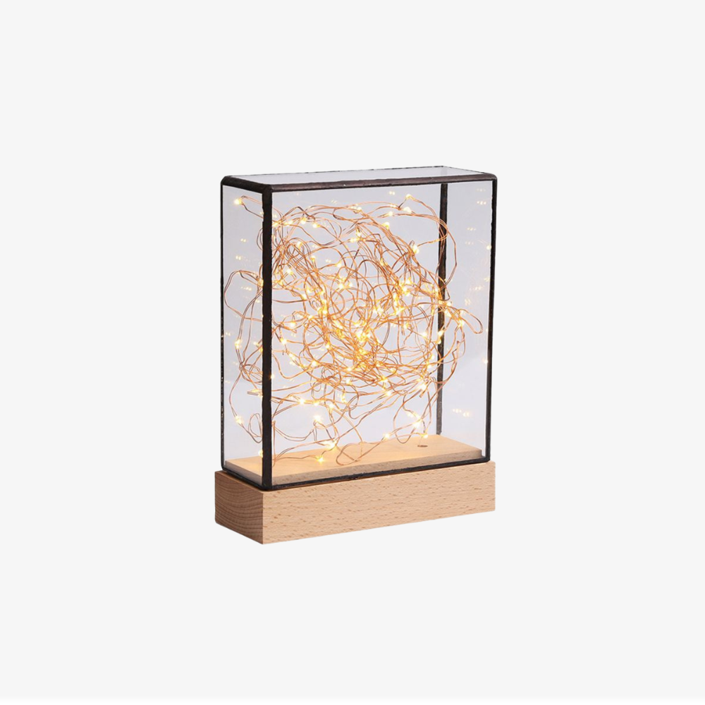 Minimalist LED Fairy Light Glass Box - Decorative Copper Wire Desk Lamp