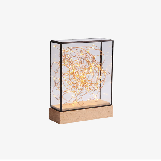 Minimalist LED Fairy Light Glass Box - Decorative Copper Wire Desk Lamp