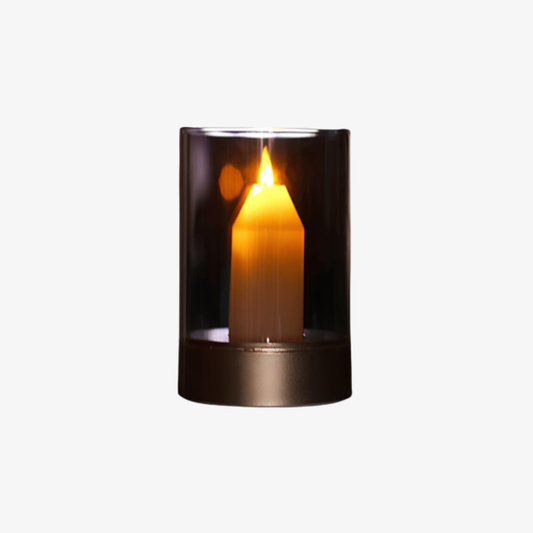 Rechargeable LED Candle Table Lamp with Glass Cylinder - Modern Gold