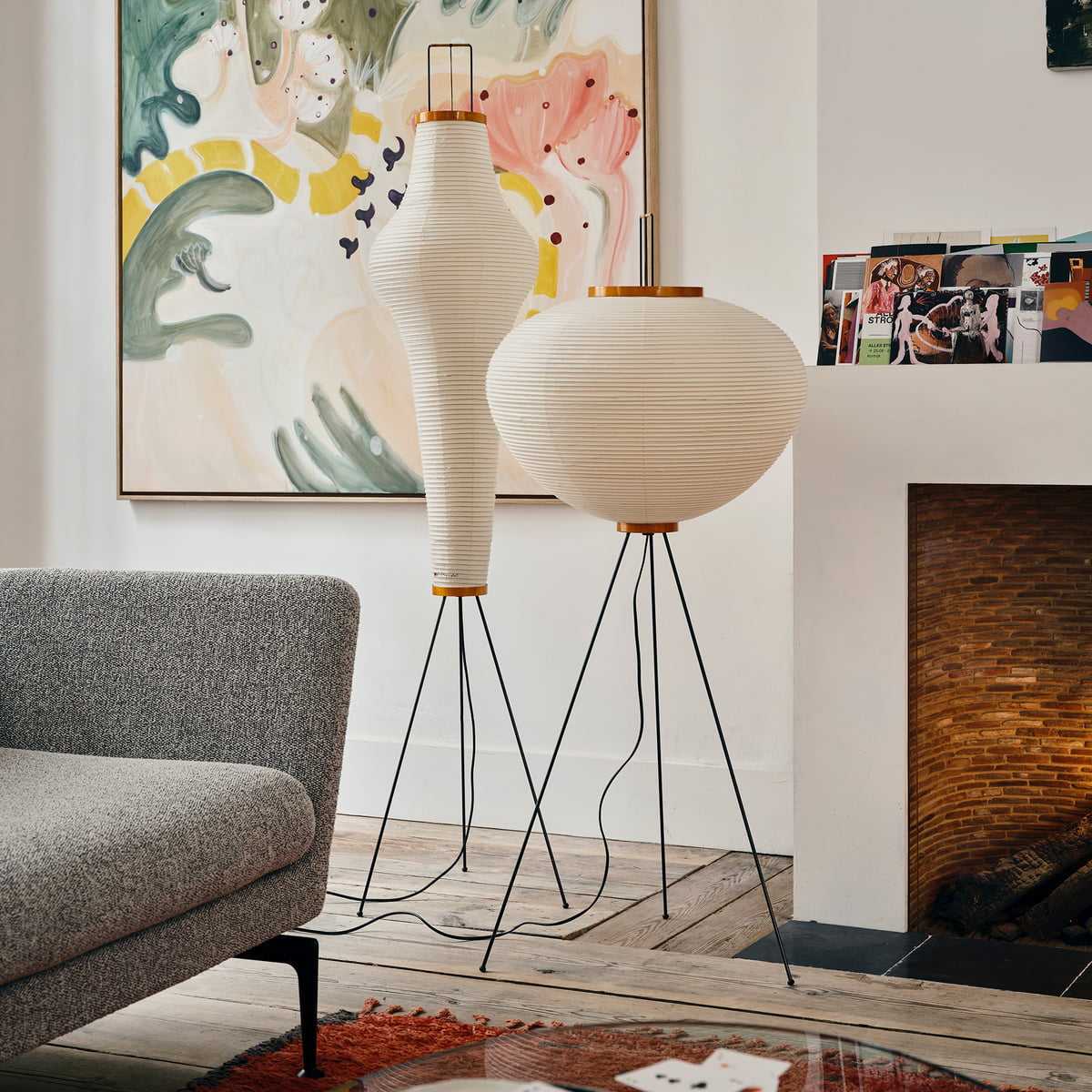 Spindle Mulberry Paper Floor Lamp