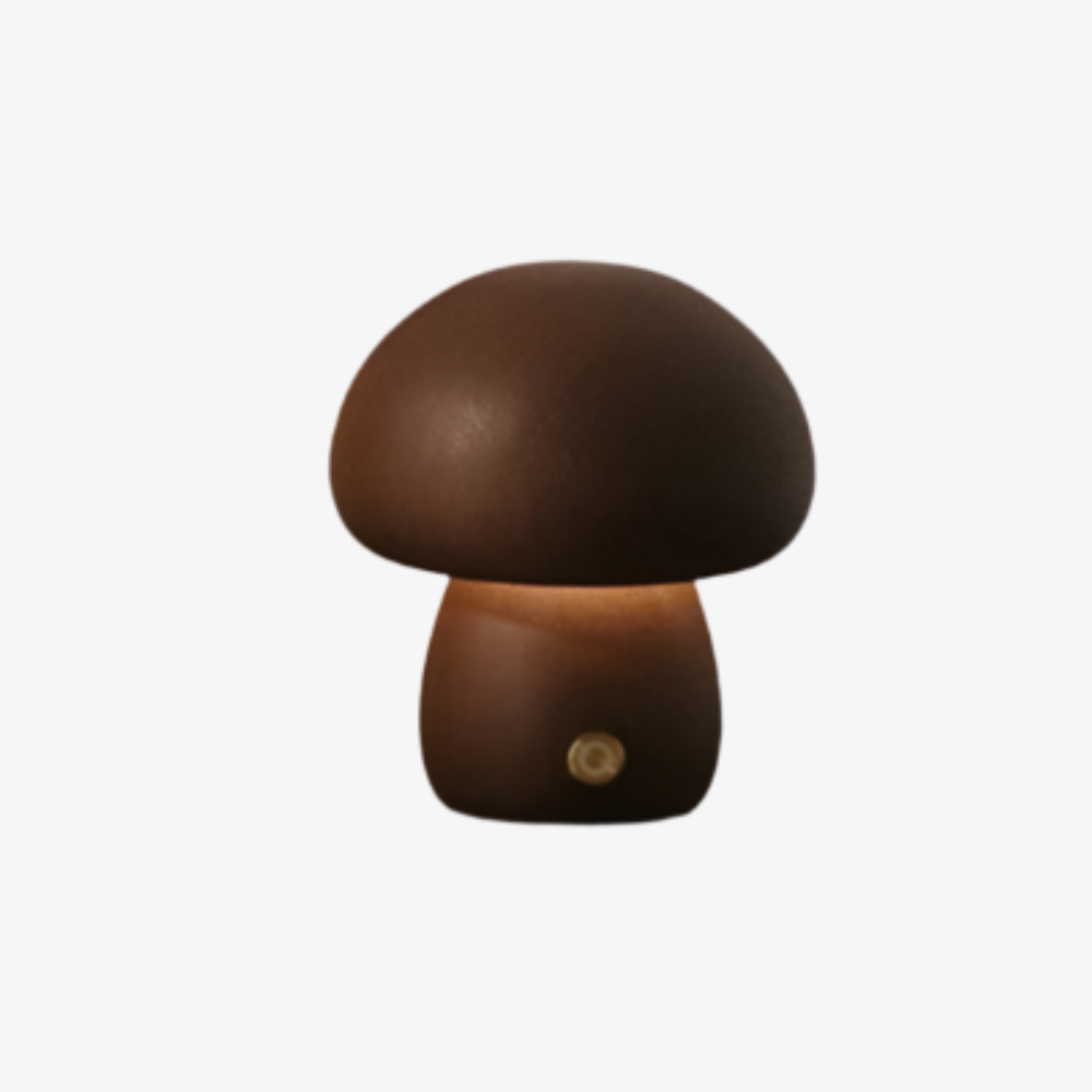 Cordless Mushroom Table Lamp in Carved Wood Mushroom - Rechargeable LED Style
