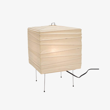 Japanese Paper Lantern Table Lamp with Metal Handle - Wabi Sabi Design